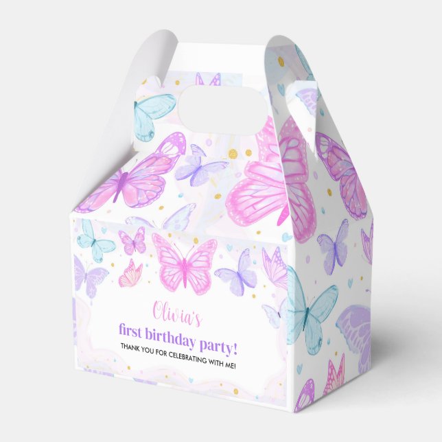 Pink Purple Butterfly Birthday Favour Box (Front Side)