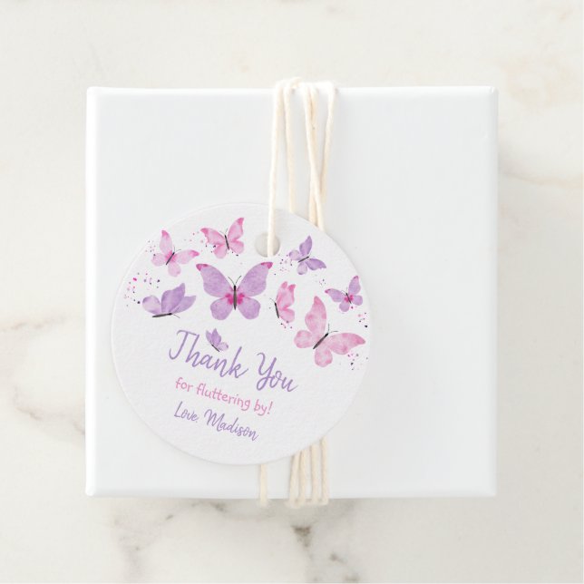 Pink Purple Butterfly Birthday Favour Tags (In Situ)