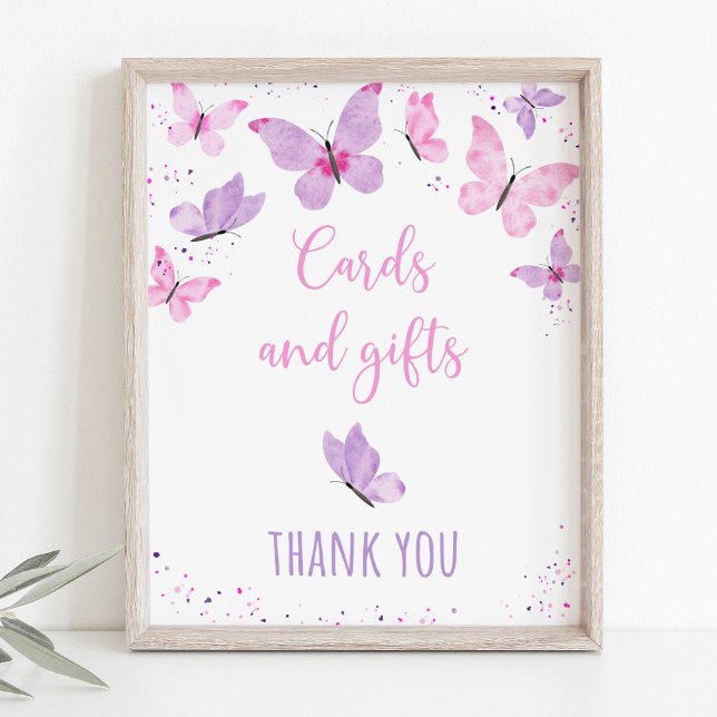 Pink Purple Butterfly Birthday Gifts Sign (Creator Uploaded)
