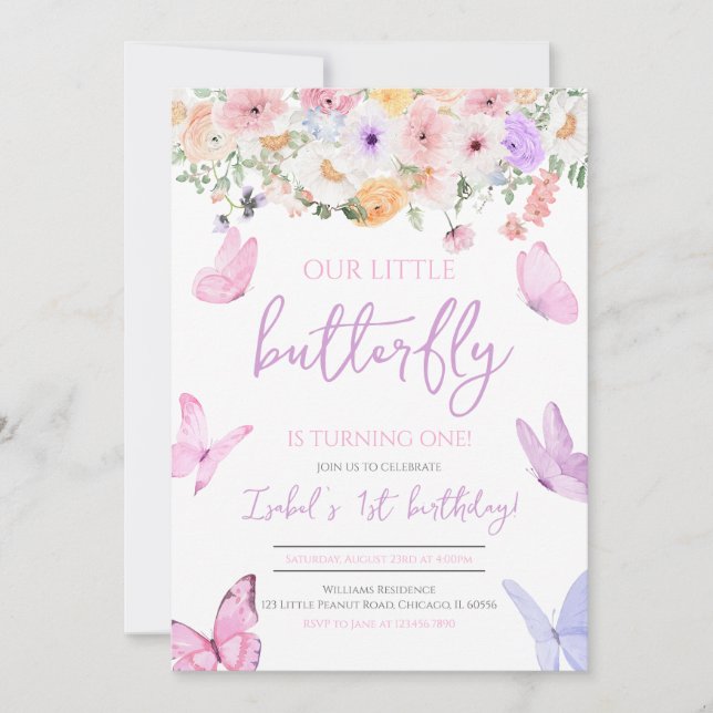 Pink Purple Butterfly Birthday Invitation (Front)