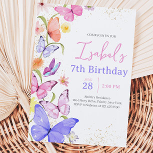 Pink Purple Butterfly Birthday Invitation