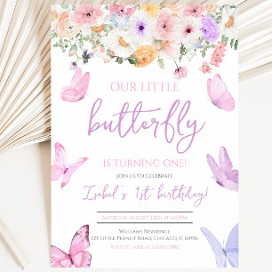 Pink Purple Butterfly Birthday Invitation