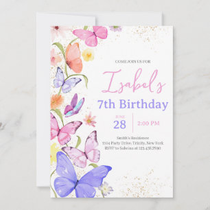 Pink Purple Butterfly Birthday Invitation
