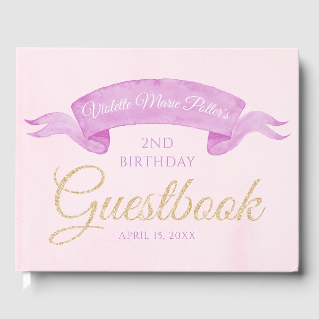Pink & Purple Butterfly Birthday Party Guestbook (Front)