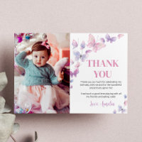 Pink Purple Butterfly Birthday Photo Thank You