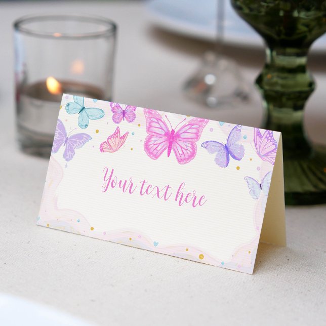 Pink Purple Butterfly Birthday Place Card (Creator Uploaded)