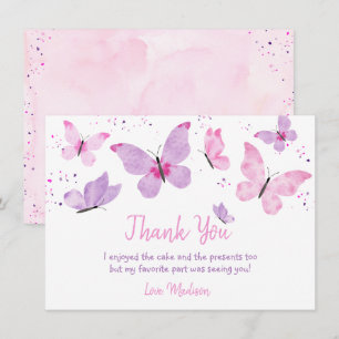 Pink Purple Butterfly Birthday Thank You Card