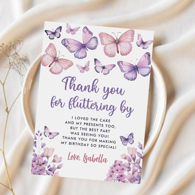 Pink Purple Butterfly Birthday Thank You Card (Creator Uploaded)