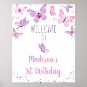 Pink Purple Butterfly Birthday Welcome Poster