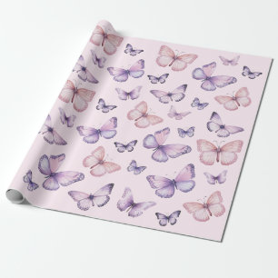 Pink Purple Butterfly Birthday  Wrapping Paper