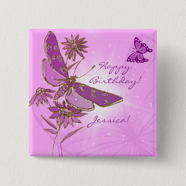 Pink Purple Butterfly Button (Front)