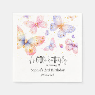 Pink Purple Butterfly Girl All Ages Birthday Napkin