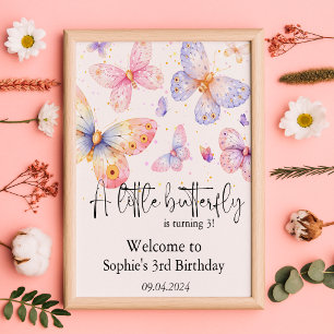 Pink Purple Butterfly Girl All Ages Birthday Poster
