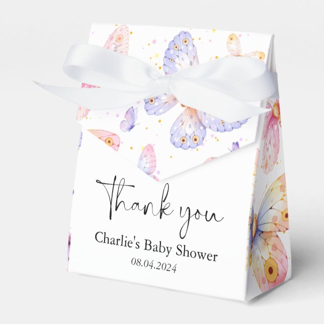 Pink Purple Butterfly Girl Baby Shower  Favour Box (Front Side)