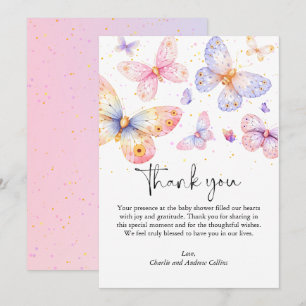 Pink Purple Butterfly Girl Baby Shower Thank You Card