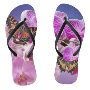 Pink purple butterfly orchid flower watercolor flip flops