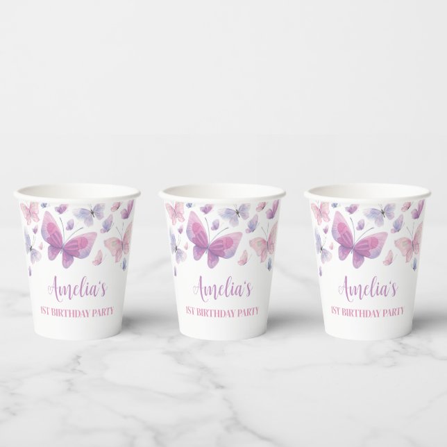 Pink Purple Butterfly Paper Cups (Multi)