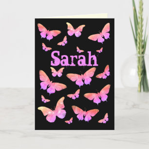 Pink & Purple Butterfly Pop Art Sarah Name Holiday Card