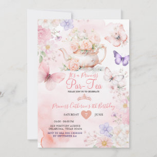 Pink Purple Butterfly Princess ParTea Birthday Invitation