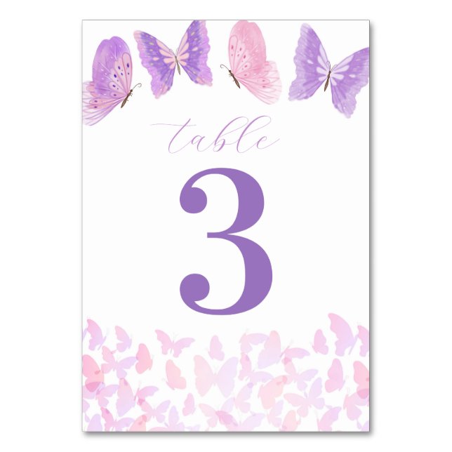 Pink & Purple Butterfly Quinceañera Table Numbers (Front)