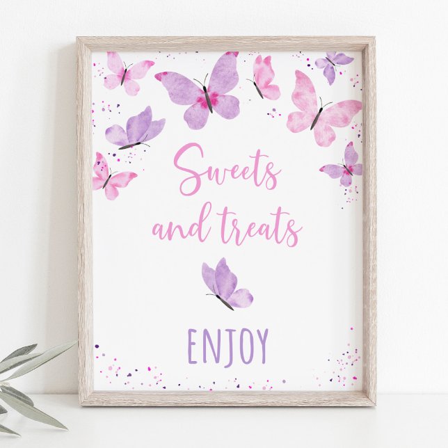 Pink Purple Butterfly Sweet Treats Birthday Sign (Creator Uploaded)