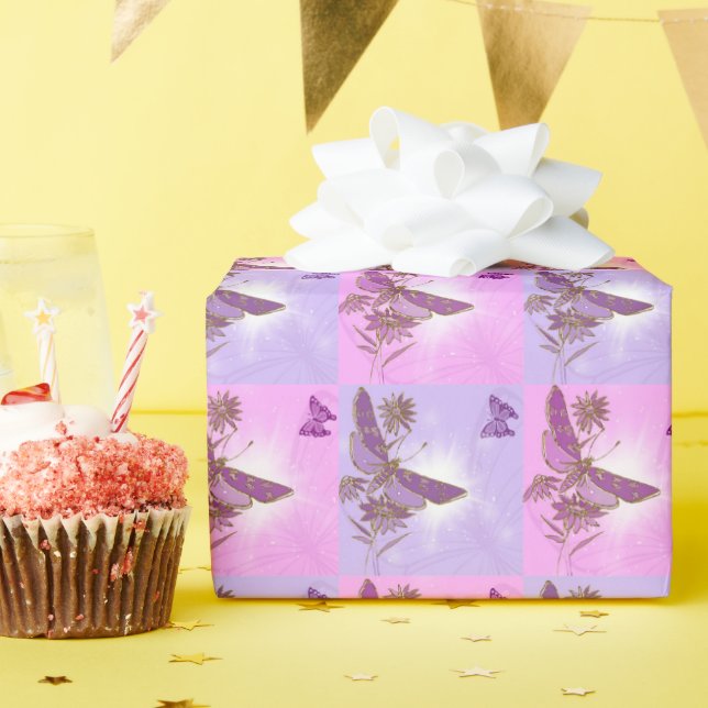Pink Purple Butterfly Wrapping Paper (Birthday Party)