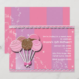Pink & Purple Cake Pops Birthday Party Invitations