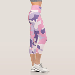 Pink & Purple Camo High Waisted Capri Leggings