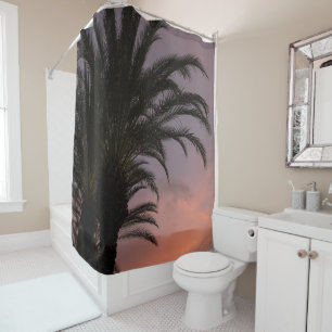 Pink Purple Caribbean Sunset Palm Tree 1 Shower Curtain