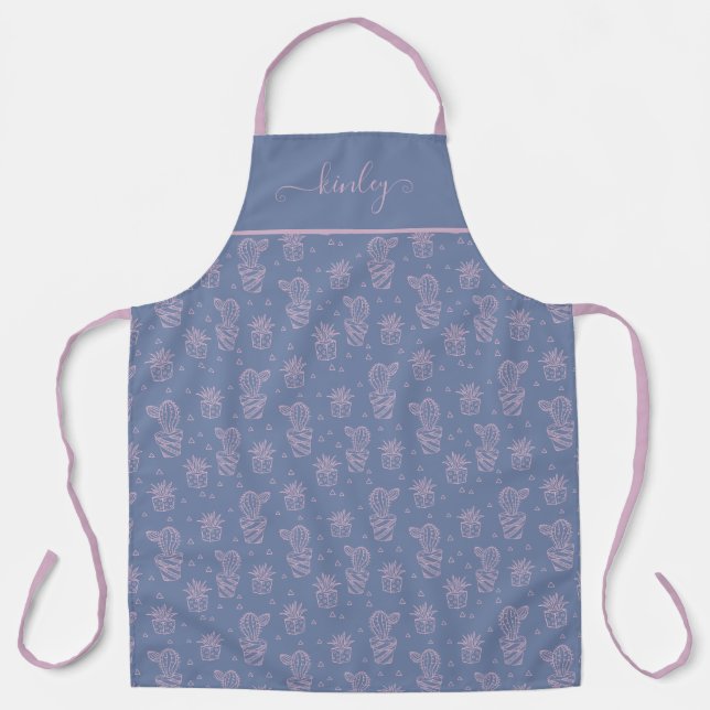 Pink & Purple Cartoon Cactus Pattern Apron (Front)