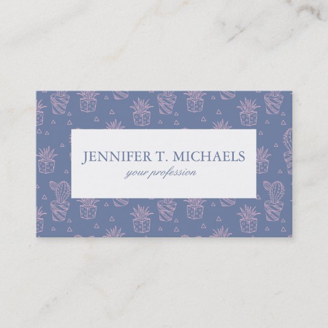 Pink & Purple Cartoon Cactus Pattern Business Card (Front)