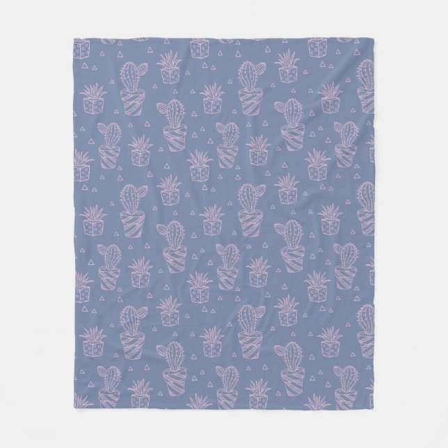 Pink & Purple Cartoon Cactus Pattern Fleece Blanket (Front)