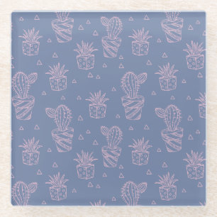 Pink & Purple Cartoon Cactus Pattern Glass Coaster