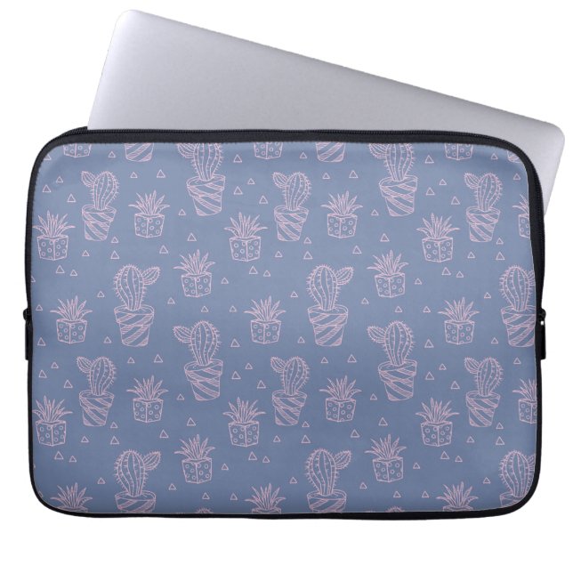 Pink & Purple Cartoon Cactus Pattern Laptop Sleeve (Front)