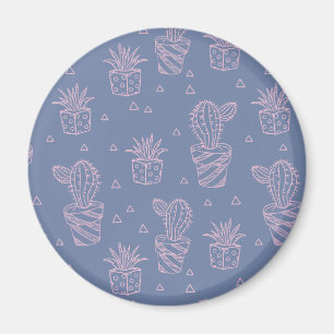Pink & Purple Cartoon Cactus Pattern Magnet
