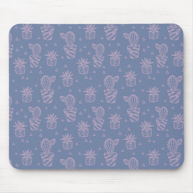 Pink & Purple Cartoon Cactus Pattern Mouse Mat (Front)