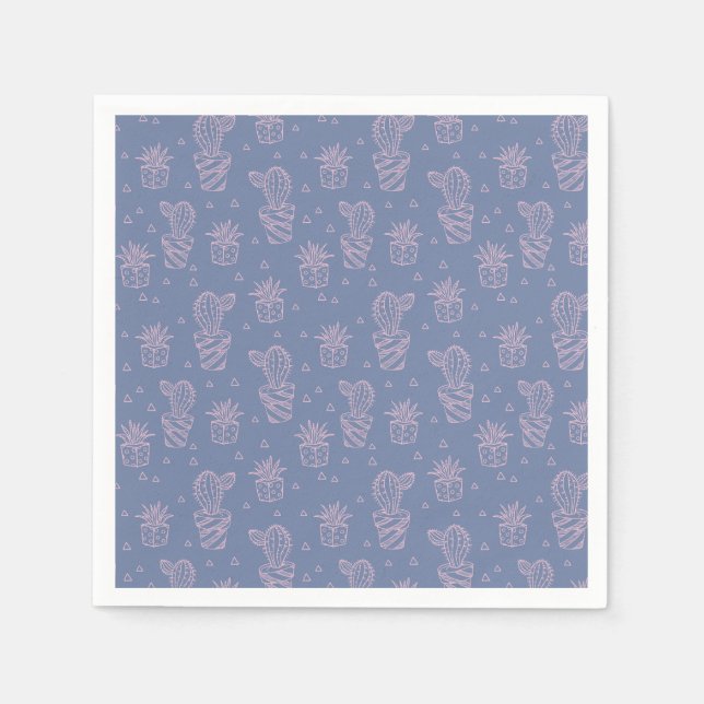 Pink & Purple Cartoon Cactus Pattern Napkin (Front)