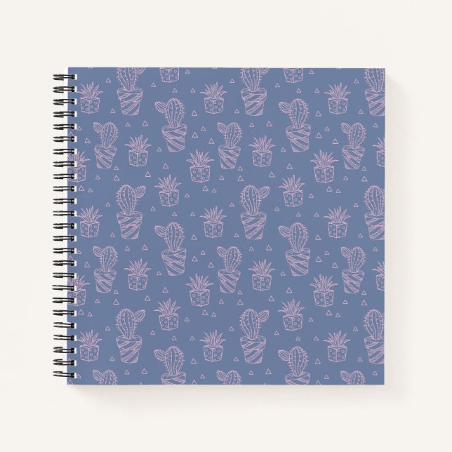 Pink & Purple Cartoon Cactus Pattern Notebook (Front)