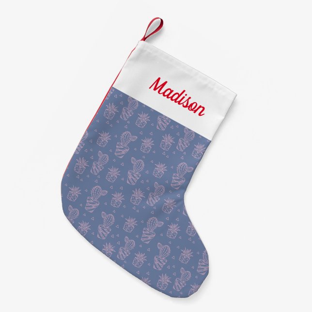 Pink & Purple Cartoon Cactus Pattern Small Christmas Stocking (Front (Hanging))