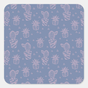 Pink & Purple Cartoon Cactus Pattern Square Sticker