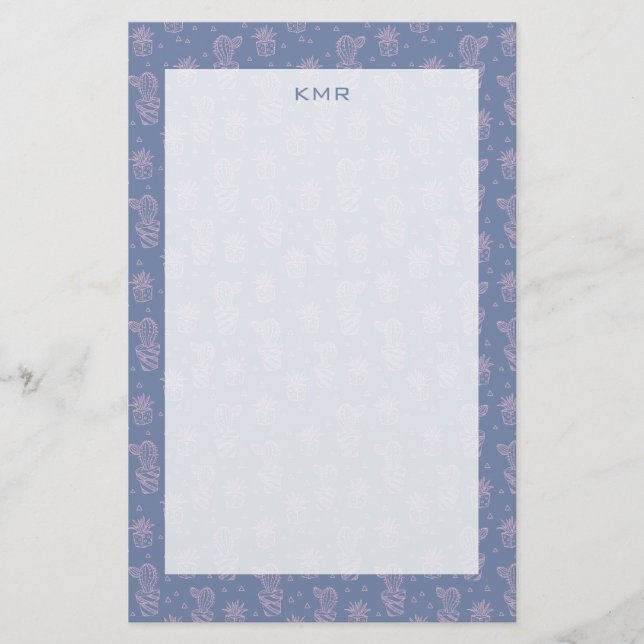 Pink & Purple Cartoon Cactus Pattern Stationery (Front)