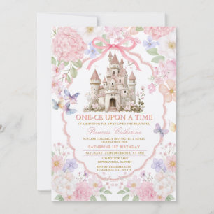 Pink Purple castle Butterflies Royal 1st Birthday  Invitation