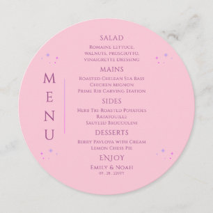 Pink Purple Celestial Star Wedding Menu