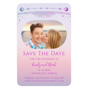 Pink Purple Celestial Wedding Photo Magnet