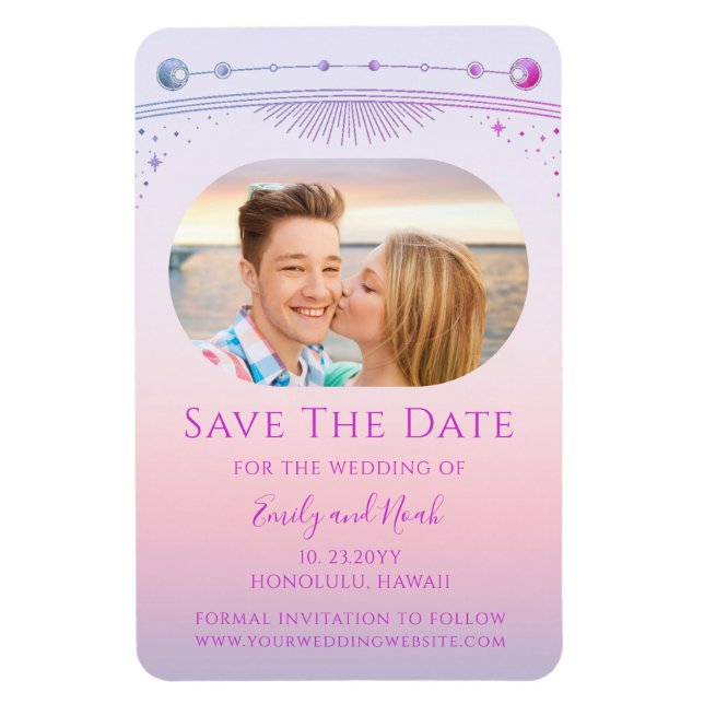 Pink Purple Celestial Wedding Photo Magnet (Vertical)