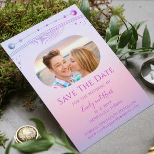 Pink Purple Celestial Wedding Photo Save The Date