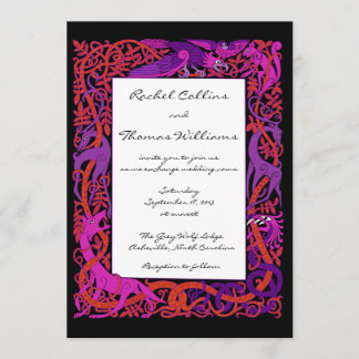 Pink & Purple Celtic Animals Wedding Invitation