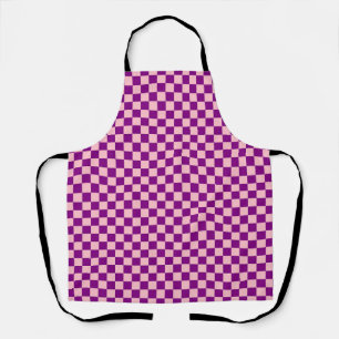 Pink Purple Chequerboard Gingham Pattern Apron