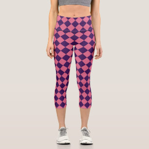 Pink Purple Chequered Diamond Pattern  Capri Leggings