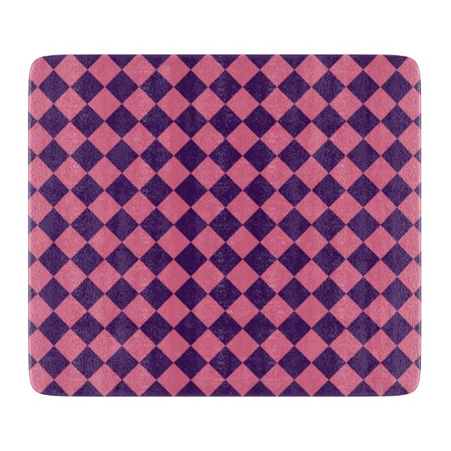Pink Purple Chequered Diamond Pattern Cutting Board (Front)